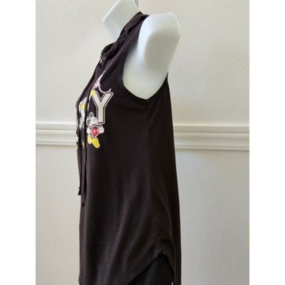 Disney Black Mickey Mouse Sleeveless Pullover Hooded T shirt Size Junior 7/9 - Picture 9 of 14